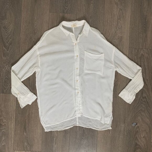 Aritzia Wilfred Free Button Down Front Dress Shirt Tunic Linen Blend Oak - Picture 5 of 7